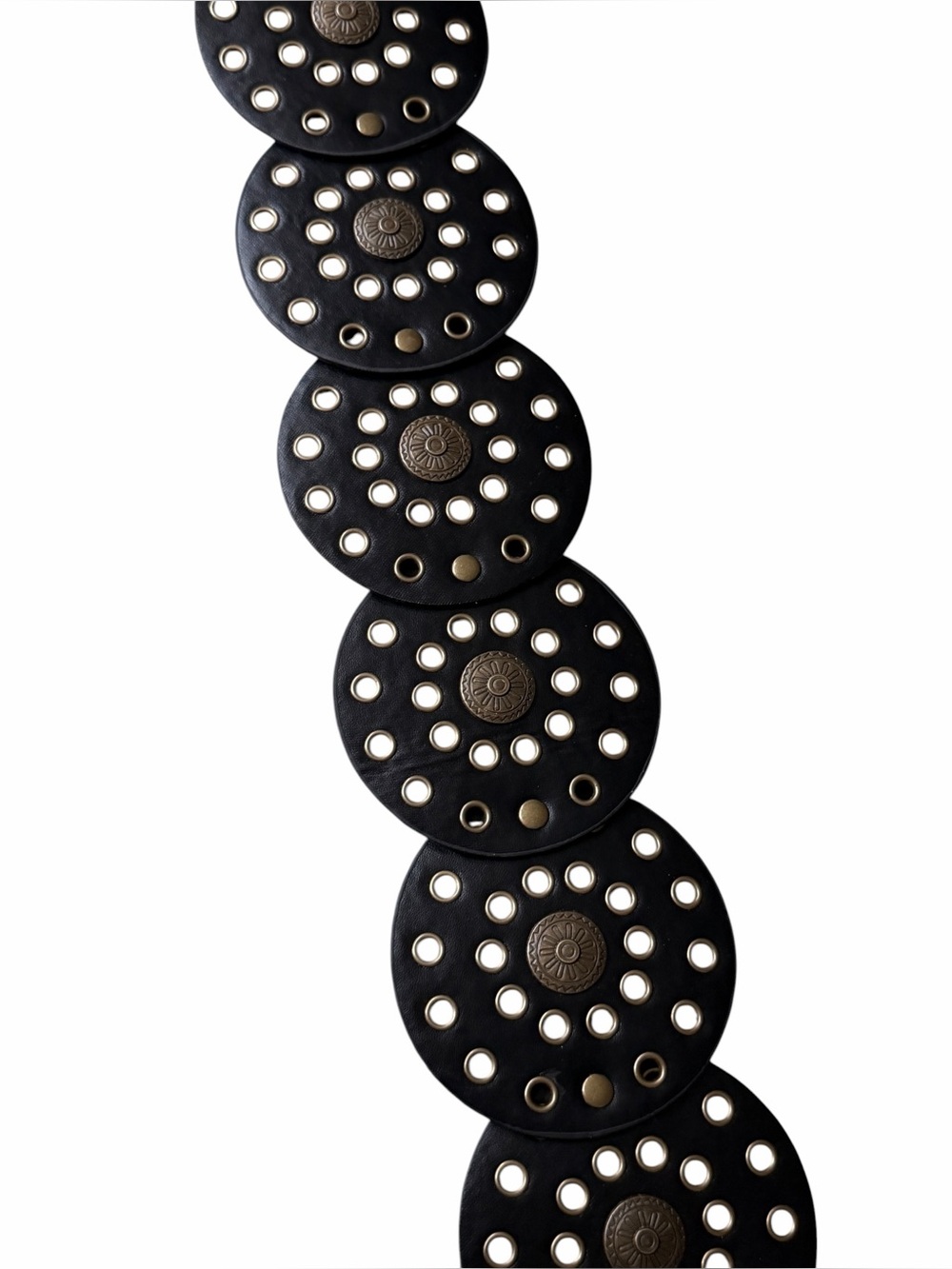 Wide Western Boho Belt Brown Leather Belt with Aged Brass Concho Embellishments - Picture 8 of 8